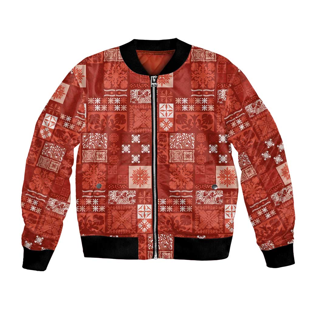 Vintage Hawaiian Quilting Patterns Bomber Jacket Red Style Tribal Fabric Patchwork LT9 Unisex Red - Polynesian Pride