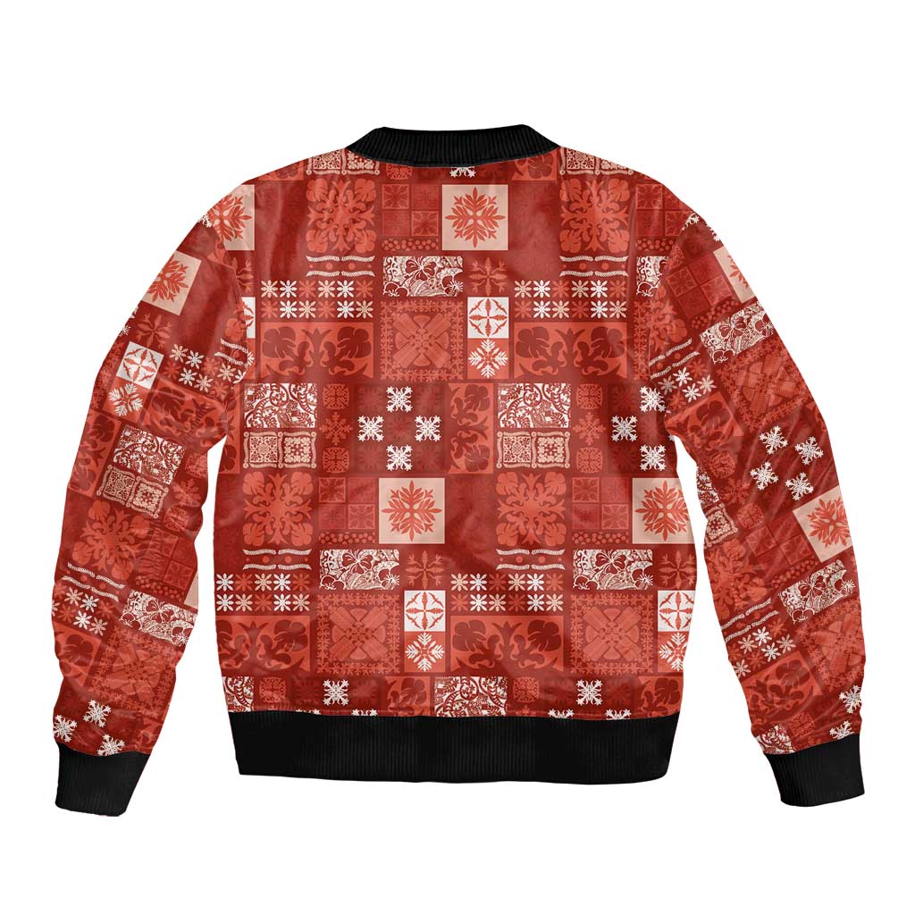 Vintage Hawaiian Quilting Patterns Bomber Jacket Red Style Tribal Fabric Patchwork - Polynesian Pride