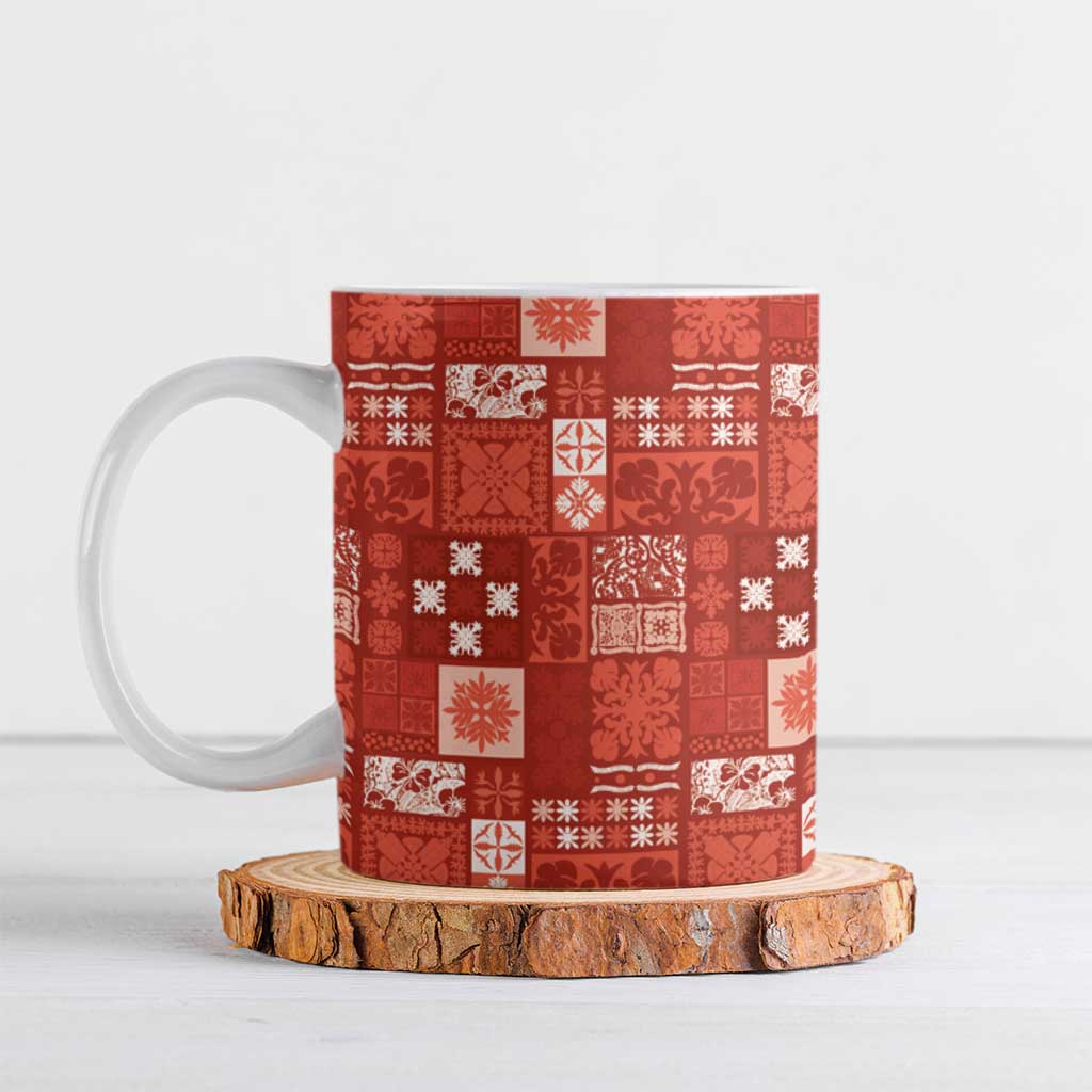 Vintage Hawaiian Quilting Patterns Ceramic Mug Red Style Tribal Fabric Patchwork - Polynesian Pride