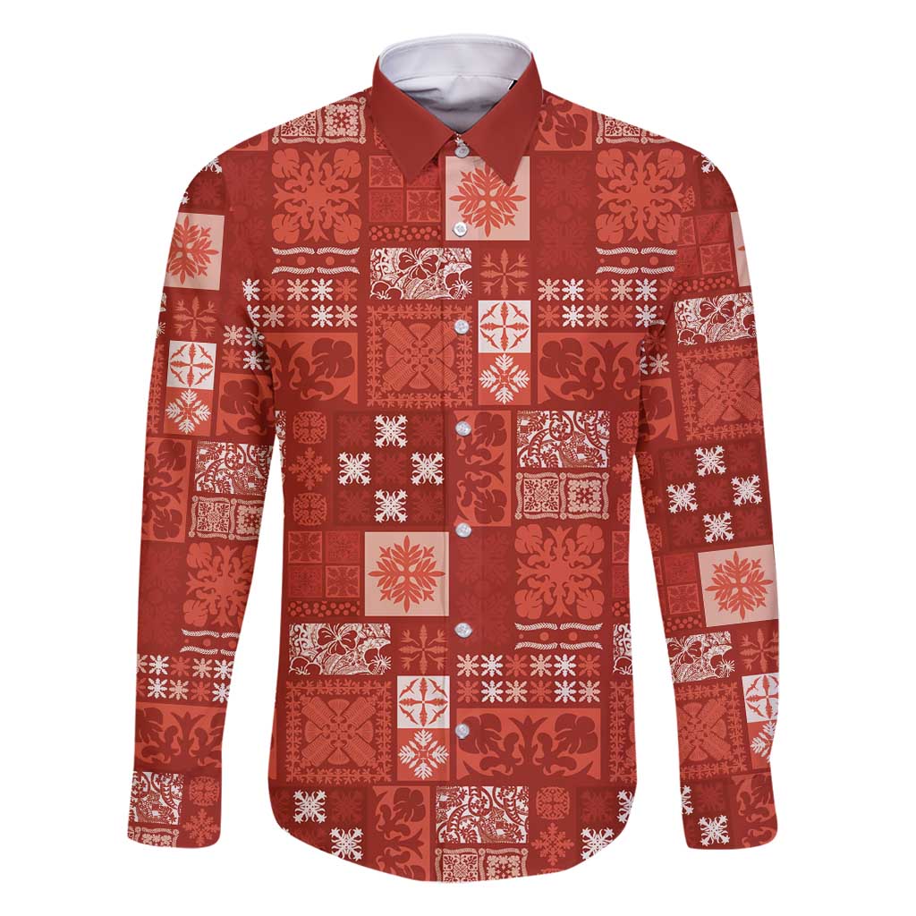 Vintage Hawaiian Quilting Patterns Family Matching Mermaid Dress and Hawaiian Shirt Red Style Tribal Fabric Patchwork - Polynesian Pride