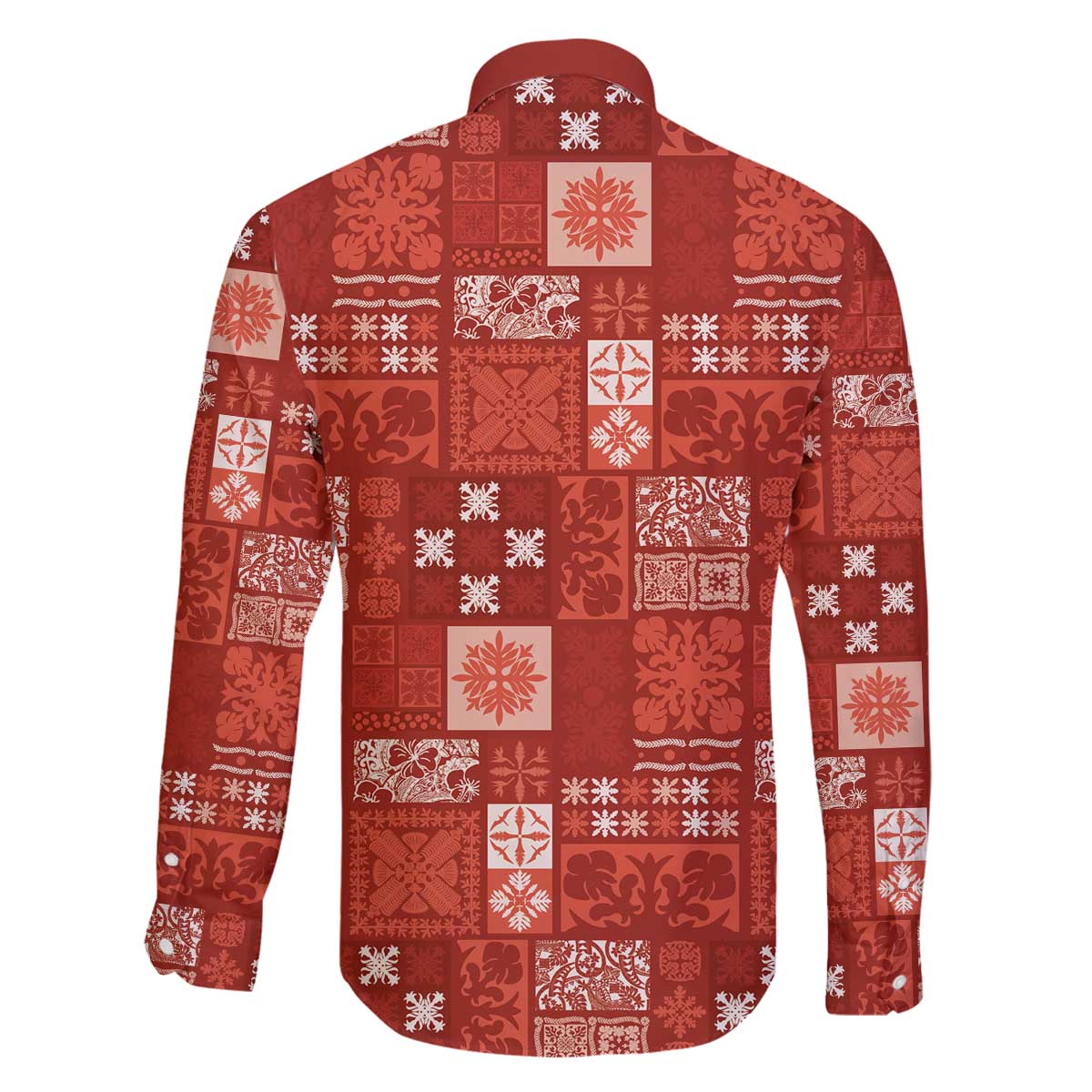 Vintage Hawaiian Quilting Patterns Family Matching Off The Shoulder Long Sleeve Dress and Hawaiian Shirt Red Style Tribal Fabric Patchwork - Polynesian Pride