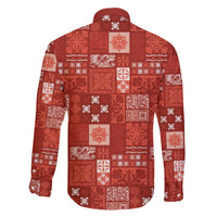 Vintage Hawaiian Quilting Patterns Family Matching Off The Shoulder Long Sleeve Dress and Hawaiian Shirt Red Style Tribal Fabric Patchwork - Polynesian Pride