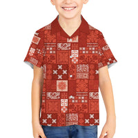 Vintage Hawaiian Quilting Patterns Family Matching Puletasi and Hawaiian Shirt Red Style Tribal Fabric Patchwork - Polynesian Pride
