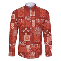 Vintage Hawaiian Quilting Patterns Family Matching Summer Maxi Dress and Hawaiian Shirt Red Style Tribal Fabric Patchwork - Polynesian Pride