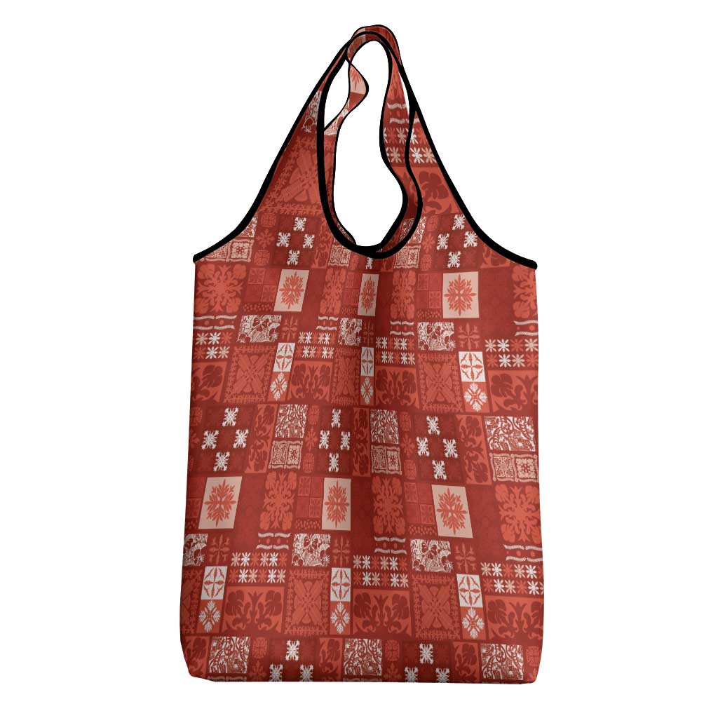 Vintage Hawaiian Quilting Patterns Grocery Bag Red Style Tribal Fabric Patchwork - Polynesian Pride