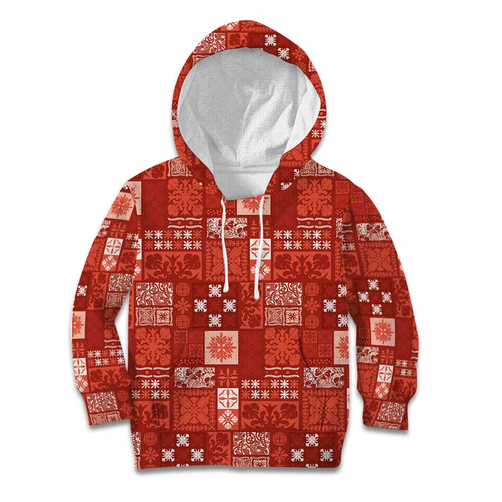 Vintage Hawaiian Quilting Patterns Kid Hoodie Red Style Tribal Fabric Patchwork LT9 Hoodie Red - Polynesian Pride