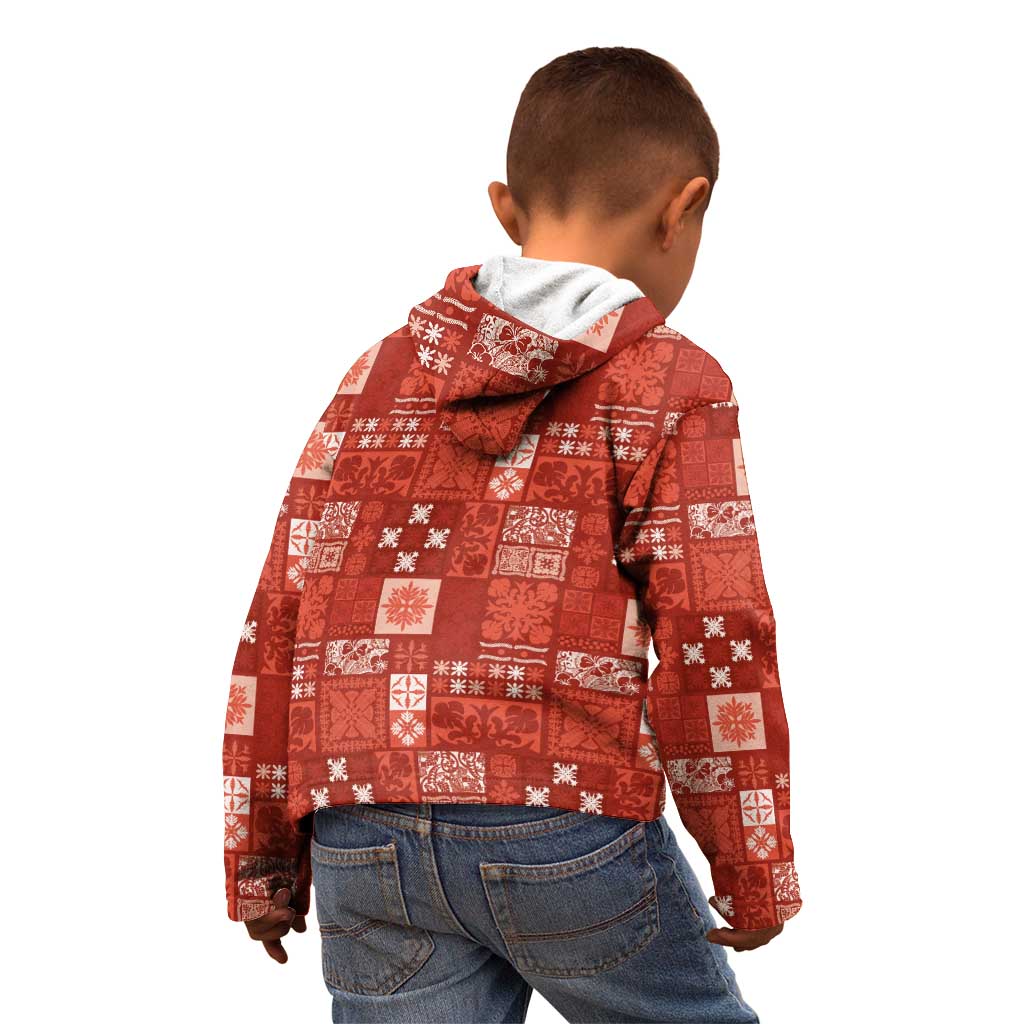Vintage Hawaiian Quilting Patterns Kid Hoodie Red Style Tribal Fabric Patchwork - Polynesian Pride