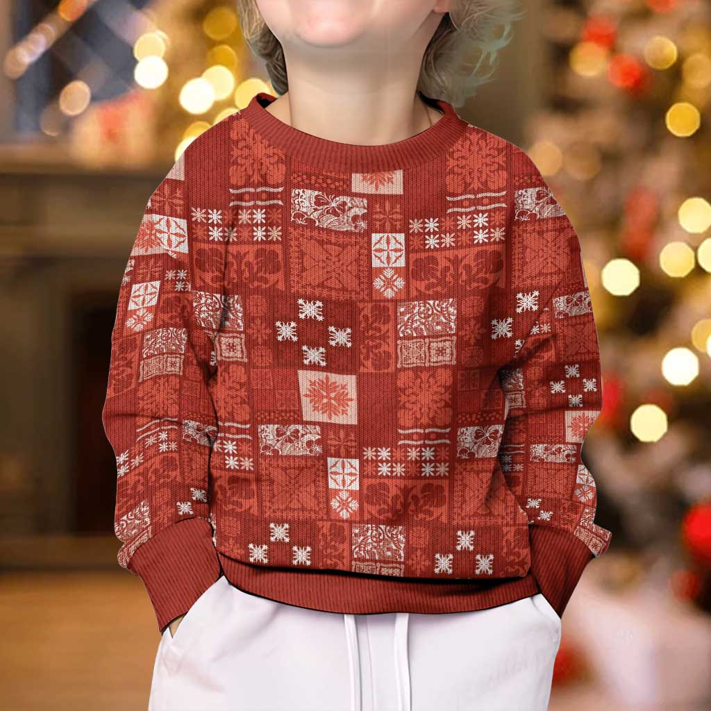 Vintage Hawaiian Quilting Patterns Kid Ugly Christmas Sweater Red Style Tribal Fabric Patchwork - Polynesian Pride