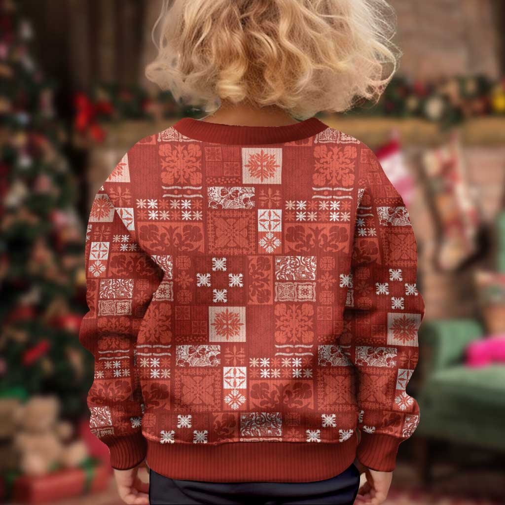 Vintage Hawaiian Quilting Patterns Kid Ugly Christmas Sweater Red Style Tribal Fabric Patchwork - Polynesian Pride