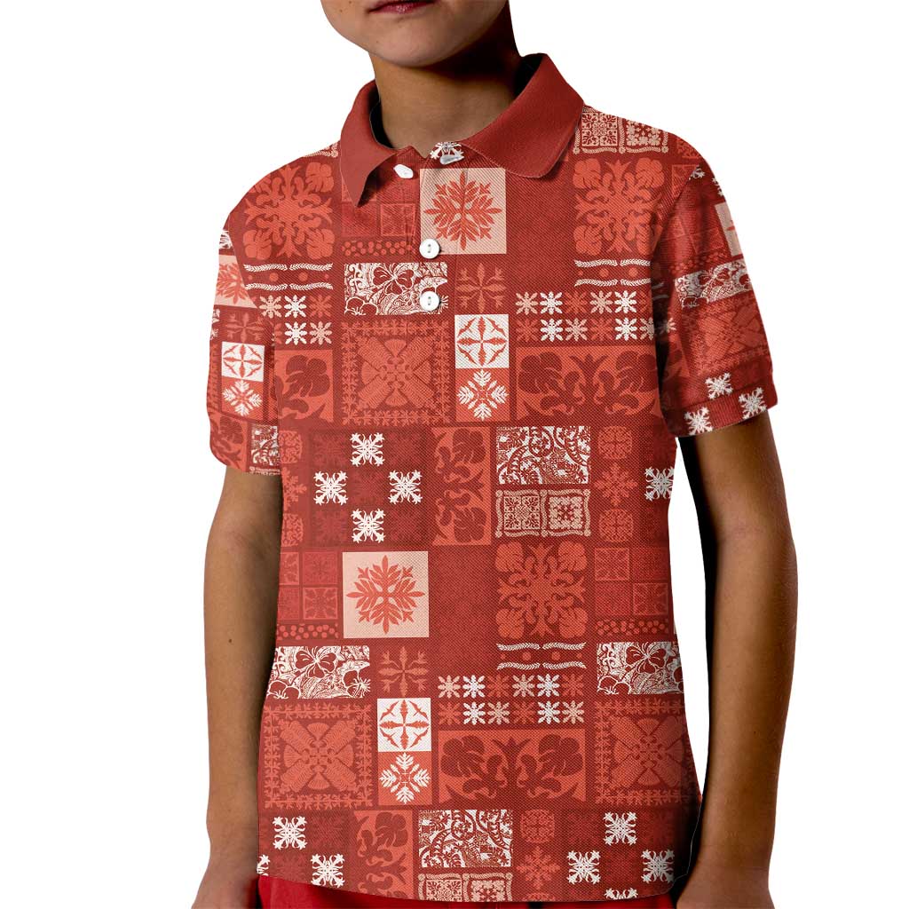 Vintage Hawaiian Quilting Patterns Kid Polo Shirt Red Style Tribal Fabric Patchwork - Polynesian Pride