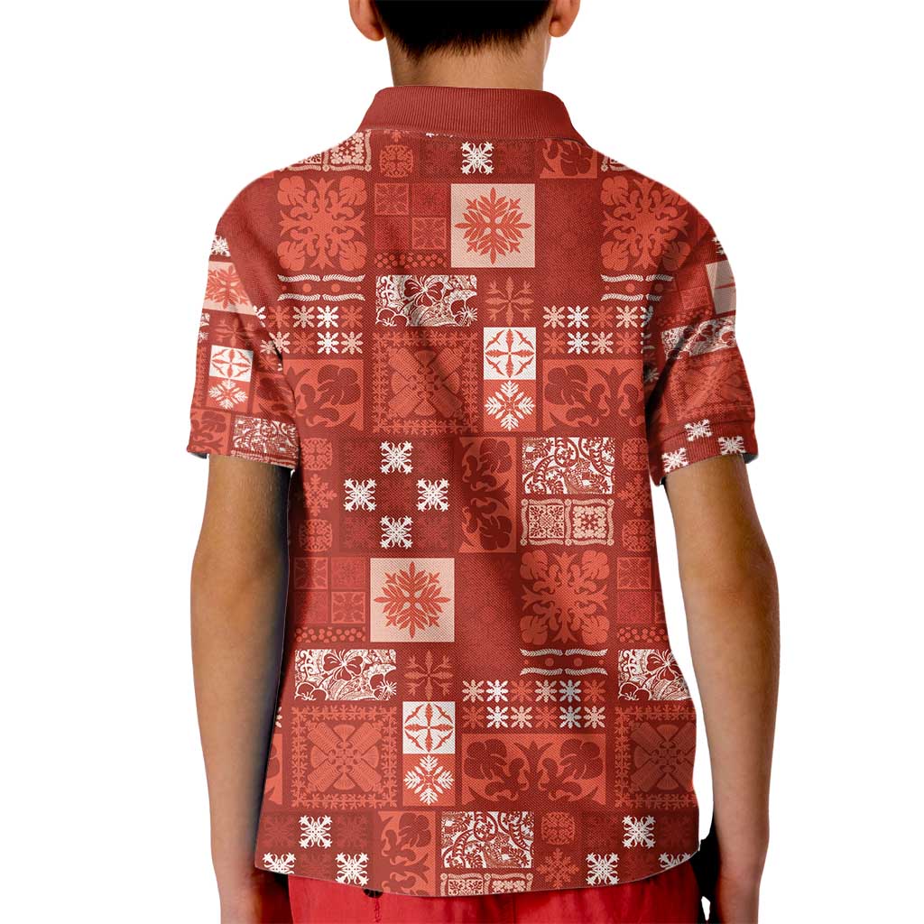 Vintage Hawaiian Quilting Patterns Kid Polo Shirt Red Style Tribal Fabric Patchwork - Polynesian Pride