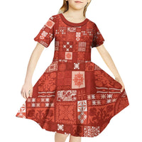 Vintage Hawaiian Quilting Patterns Kid Short Sleeve Dress Red Style Tribal Fabric Patchwork - Polynesian Pride