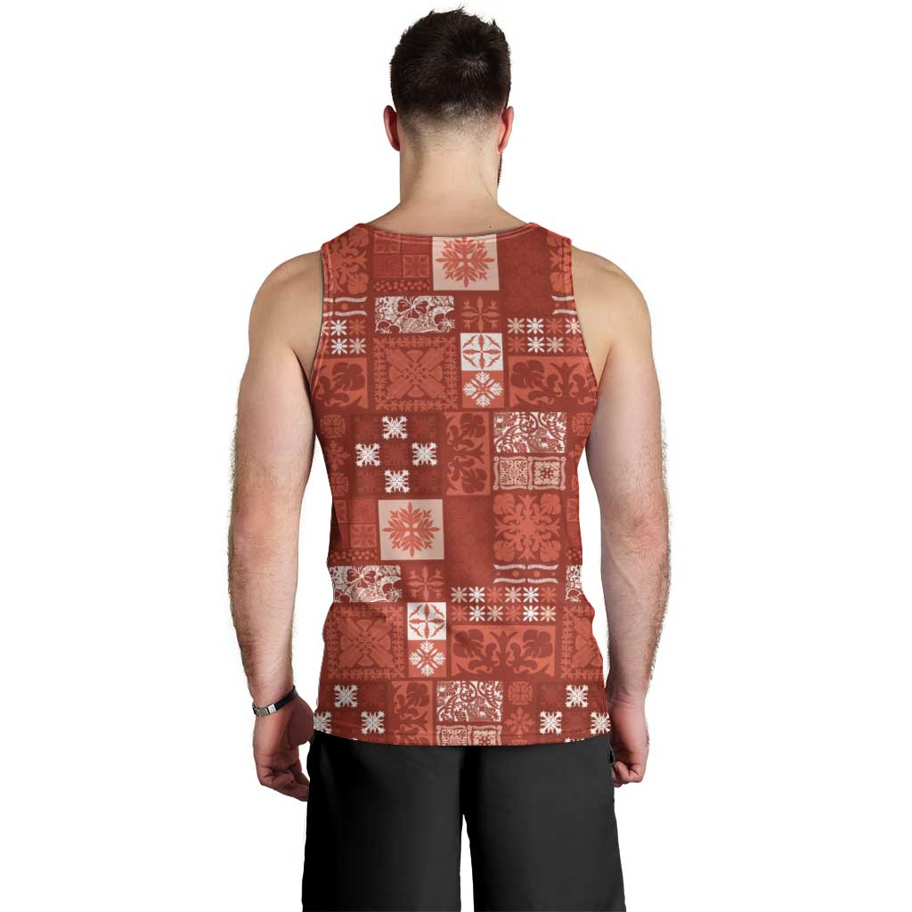 Vintage Hawaiian Quilting Patterns Men Tank Top Red Style Tribal Fabric Patchwork - Polynesian Pride