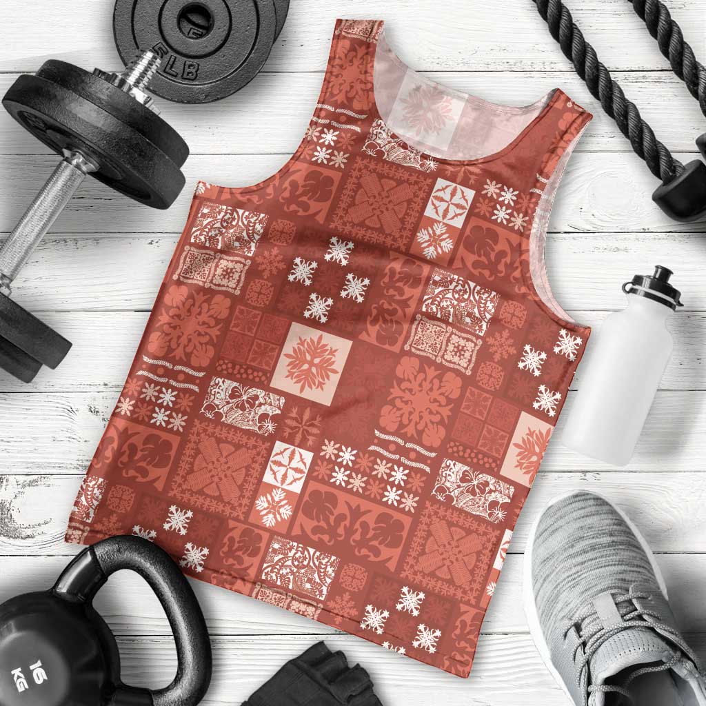 Vintage Hawaiian Quilting Patterns Men Tank Top Red Style Tribal Fabric Patchwork - Polynesian Pride