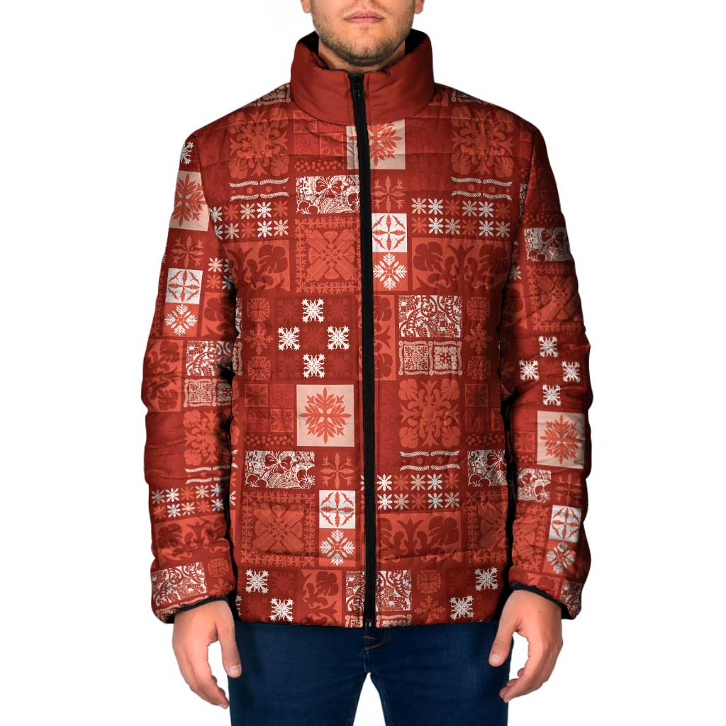 Vintage Hawaiian Quilting Patterns Padded Jacket Red Style Tribal Fabric Patchwork LT9 Men Red - Polynesian Pride