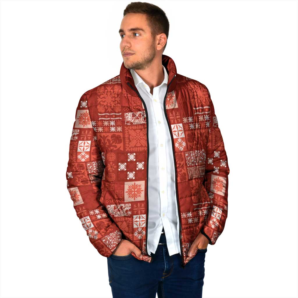 Vintage Hawaiian Quilting Patterns Padded Jacket Red Style Tribal Fabric Patchwork - Polynesian Pride
