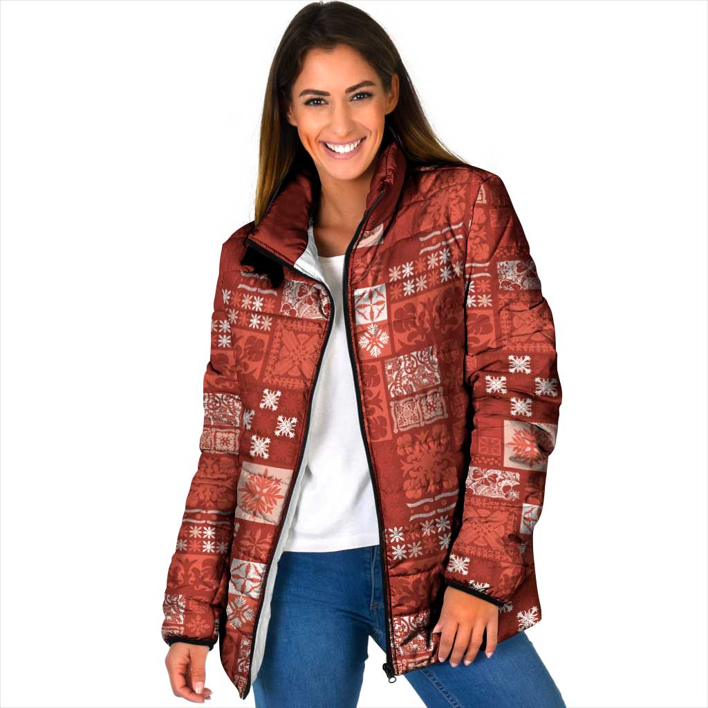 Vintage Hawaiian Quilting Patterns Padded Jacket Red Style Tribal Fabric Patchwork - Polynesian Pride