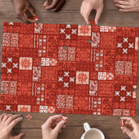 Vintage Hawaiian Quilting Patterns Puzzle Red Style Tribal Fabric Patchwork - Polynesian Pride