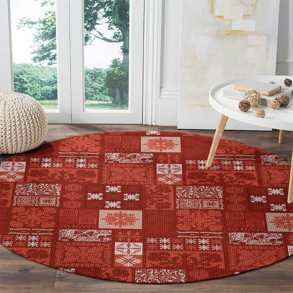 Vintage Hawaiian Quilting Patterns Round Carpet Red Style Tribal Fabric Patchwork - Polynesian Pride