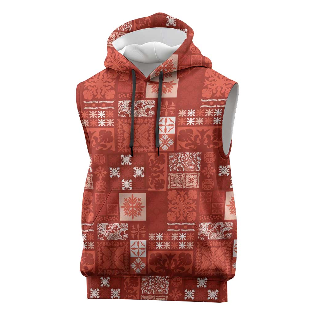 Vintage Hawaiian Quilting Patterns Sleeveless Hoodie Red Style Tribal Fabric Patchwork LT9 Red - Polynesian Pride