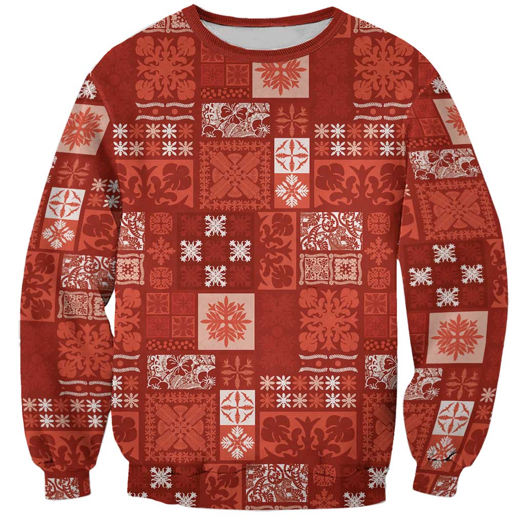 Vintage Hawaiian Quilting Patterns Sweatshirt Red Style Tribal Fabric Patchwork LT9 Unisex Red - Polynesian Pride