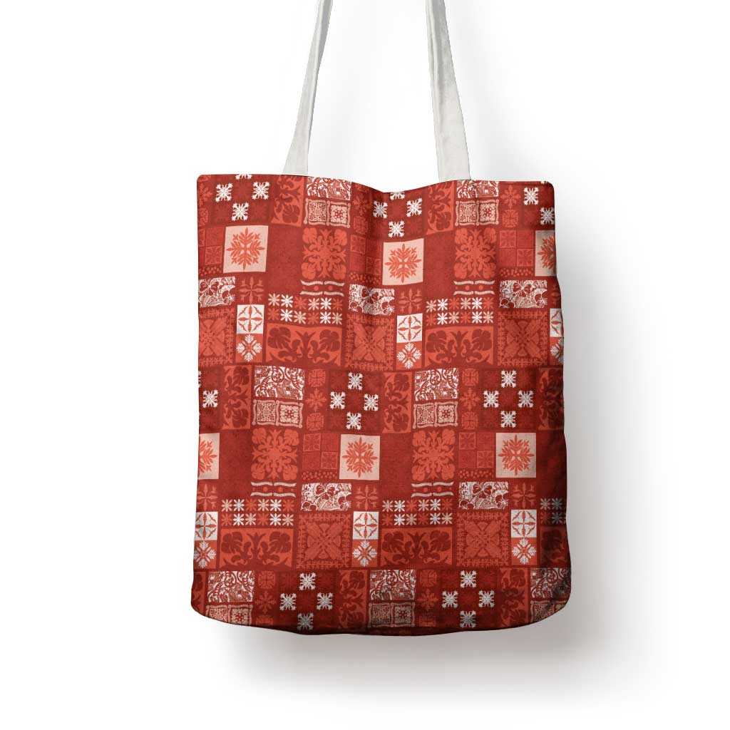 Vintage Hawaiian Quilting Patterns Tote Bag Red Style Tribal Fabric Patchwork - Polynesian Pride