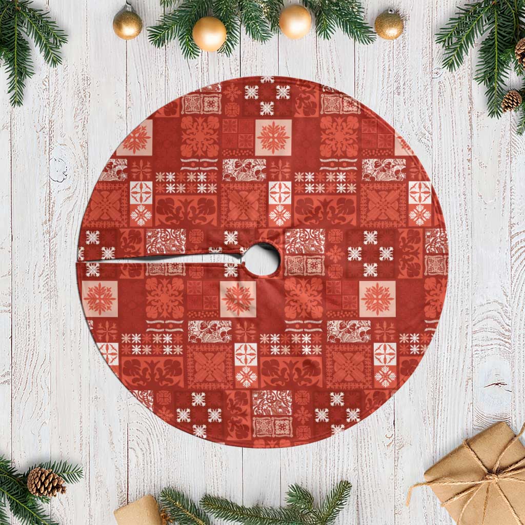 Vintage Hawaiian Quilting Patterns Tree Skirt Red Style Tribal Fabric Patchwork LT9 Casual Red - Polynesian Pride