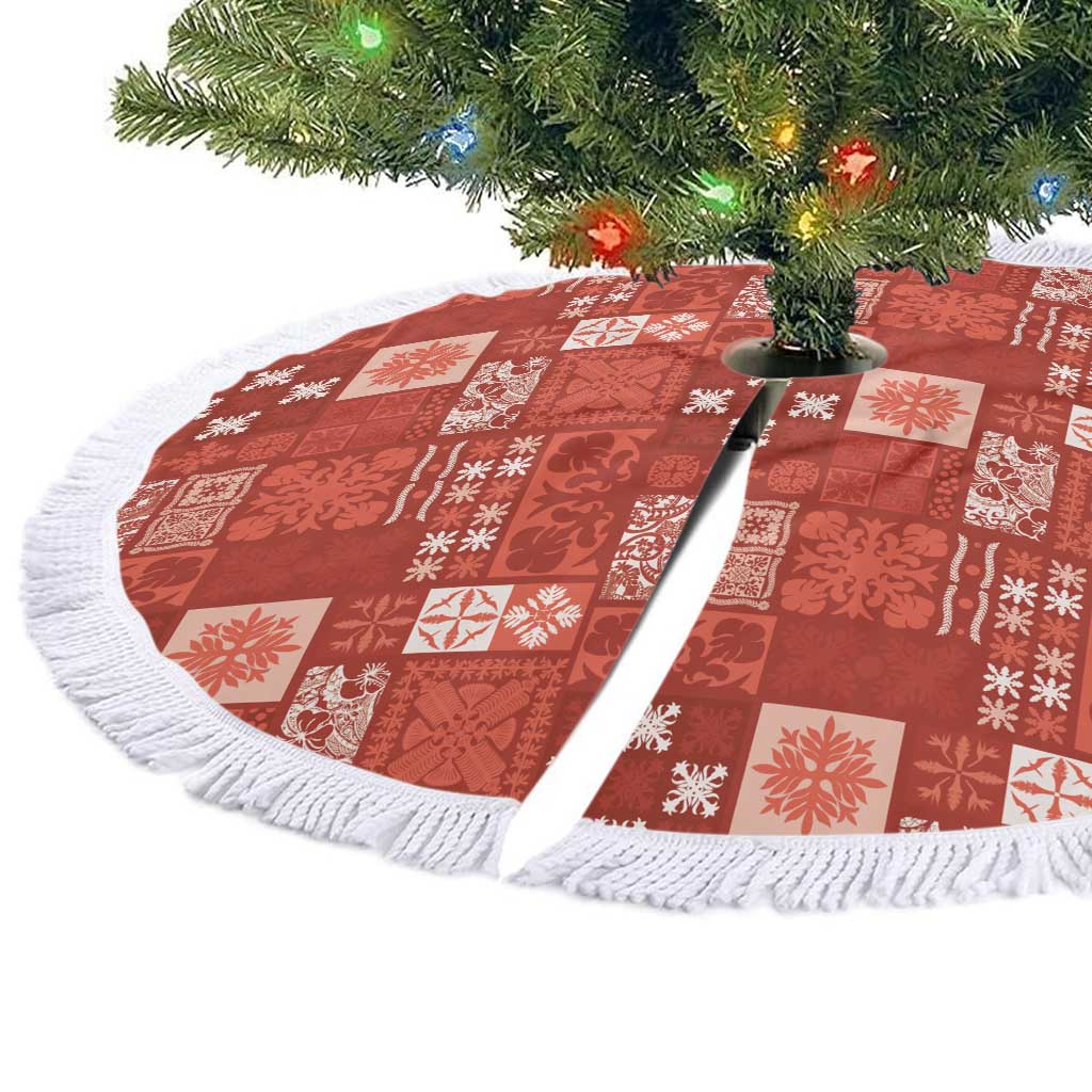 Vintage Hawaiian Quilting Patterns Tree Skirt Red Style Tribal Fabric Patchwork - Polynesian Pride