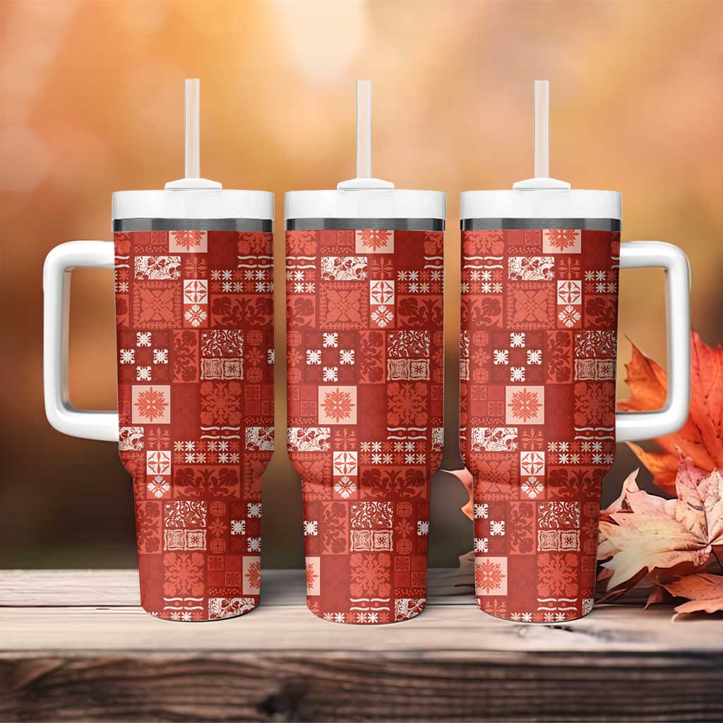 Vintage Hawaiian Quilting Patterns Tumbler With Handle Red Style Tribal Fabric Patchwork - Polynesian Pride