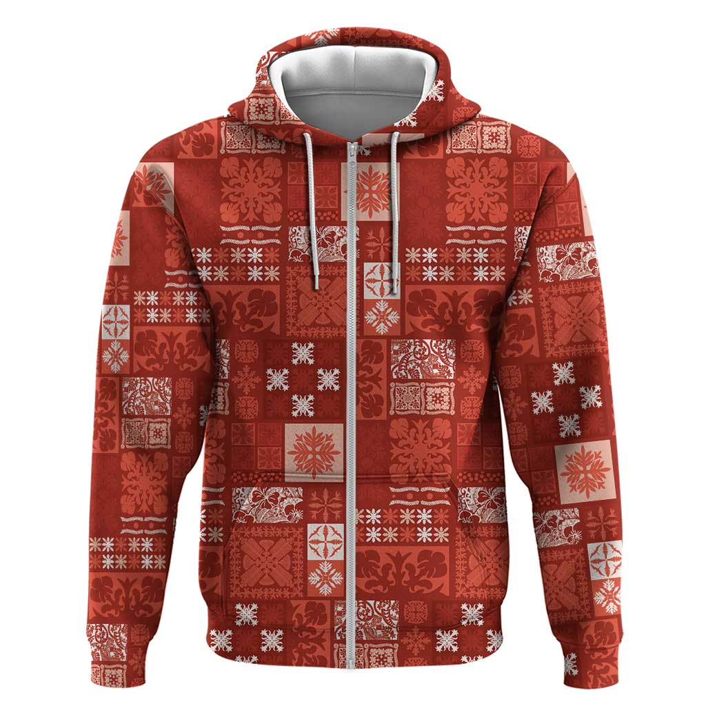 Vintage Hawaiian Quilting Patterns Zip Hoodie Red Style Tribal Fabric Patchwork LT9 Zip Hoodie Red - Polynesian Pride