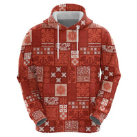 Vintage Hawaiian Quilting Patterns Zip Hoodie Red Style Tribal Fabric Patchwork - Polynesian Pride