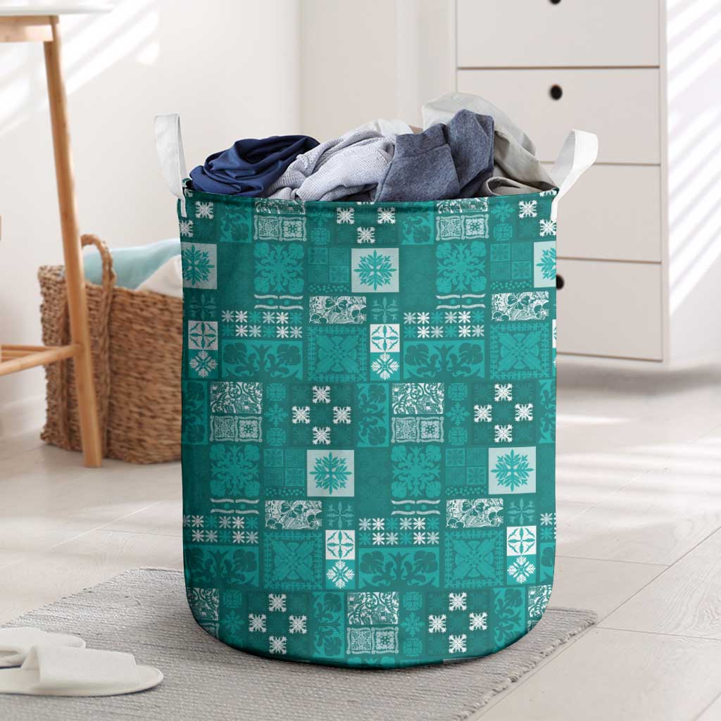 Vintage Hawaiian Quilting Patterns Laundry Basket Turquoise Style Tribal Fabric Patchwork LT9 Turquoise - Polynesian Pride