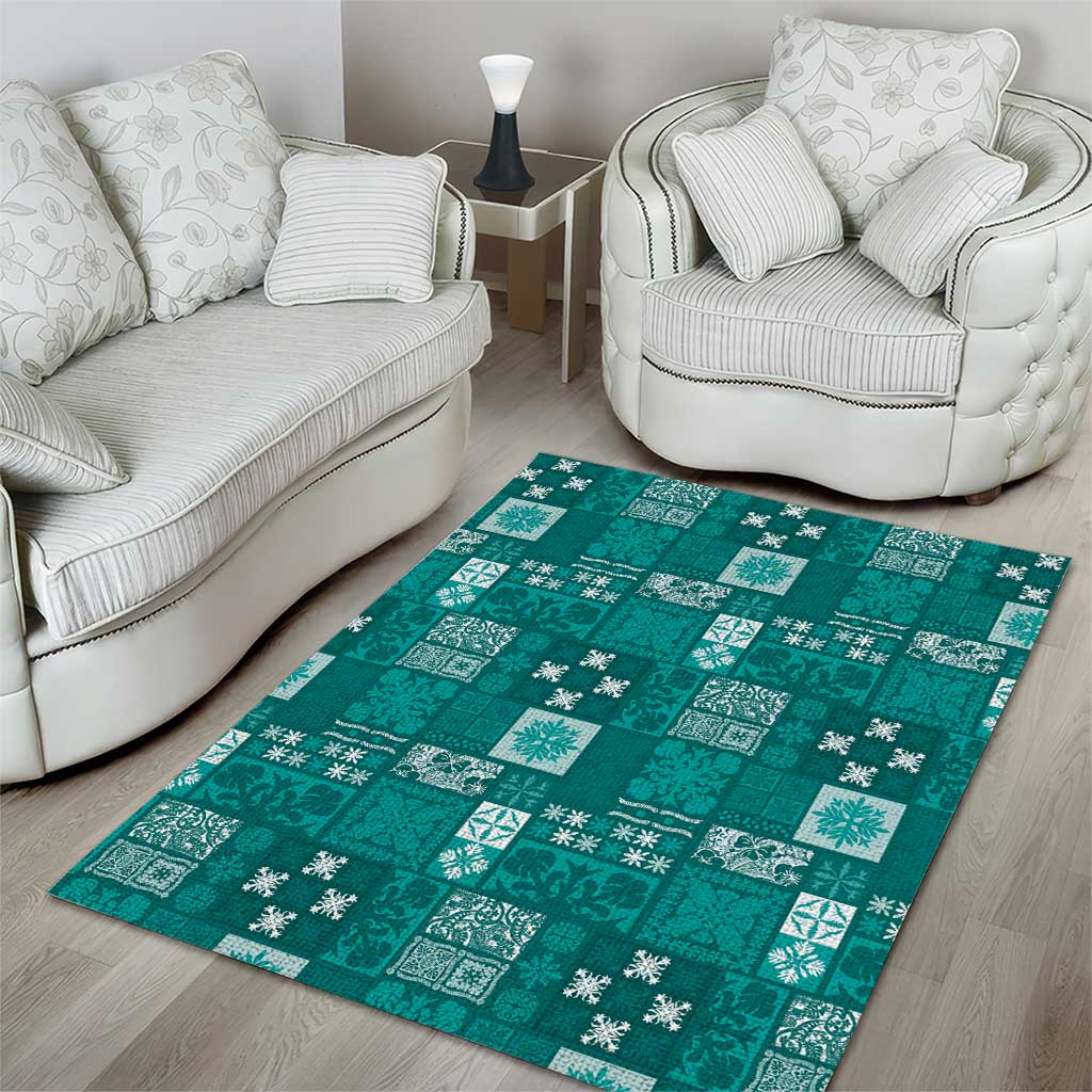 Vintage Hawaiian Quilting Patterns Area Rug Turquoise Style Tribal Fabric Patchwork - Polynesian Pride