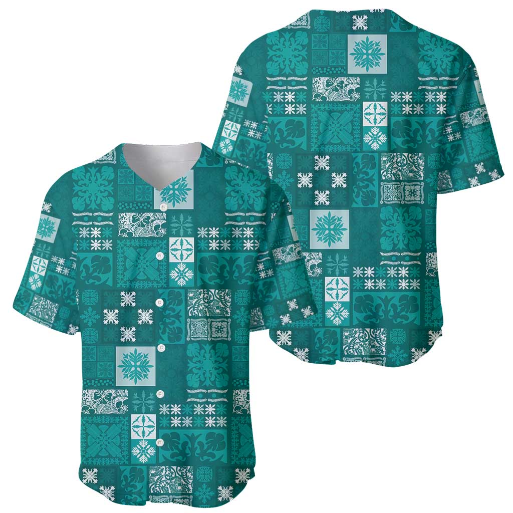 Vintage Hawaiian Quilting Patterns Baseball Jersey Turquoise Style Tribal Fabric Patchwork - Polynesian Pride