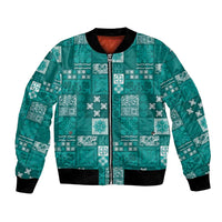 Vintage Hawaiian Quilting Patterns Bomber Jacket Turquoise Style Tribal Fabric Patchwork - Polynesian Pride