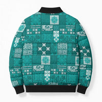 Vintage Hawaiian Quilting Patterns Bomber Puffer Jacket Turquoise Style Tribal Fabric Patchwork - Polynesian Pride