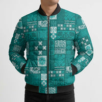 Vintage Hawaiian Quilting Patterns Bomber Puffer Jacket Turquoise Style Tribal Fabric Patchwork - Polynesian Pride