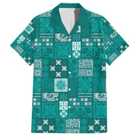 Vintage Hawaiian Quilting Patterns Family Matching Puletasi and Hawaiian Shirt Turquoise Style Tribal Fabric Patchwork - Polynesian Pride