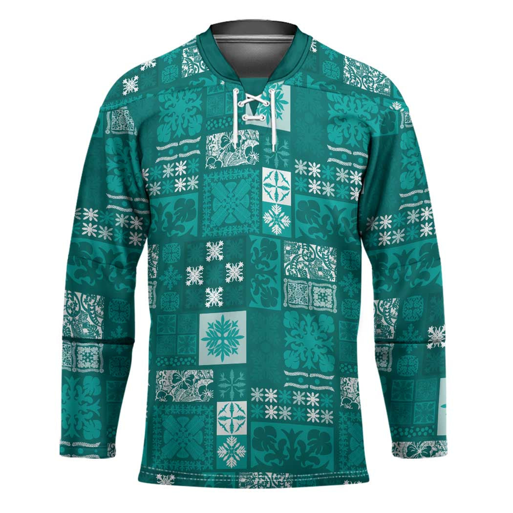 Vintage Hawaiian Quilting Patterns Hockey Jersey Turquoise Style Tribal Fabric Patchwork - Polynesian Pride