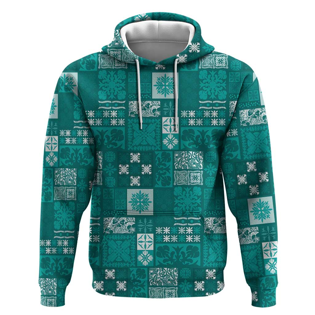 Vintage Hawaiian Quilting Patterns Hoodie Turquoise Style Tribal Fabric Patchwork - Polynesian Pride