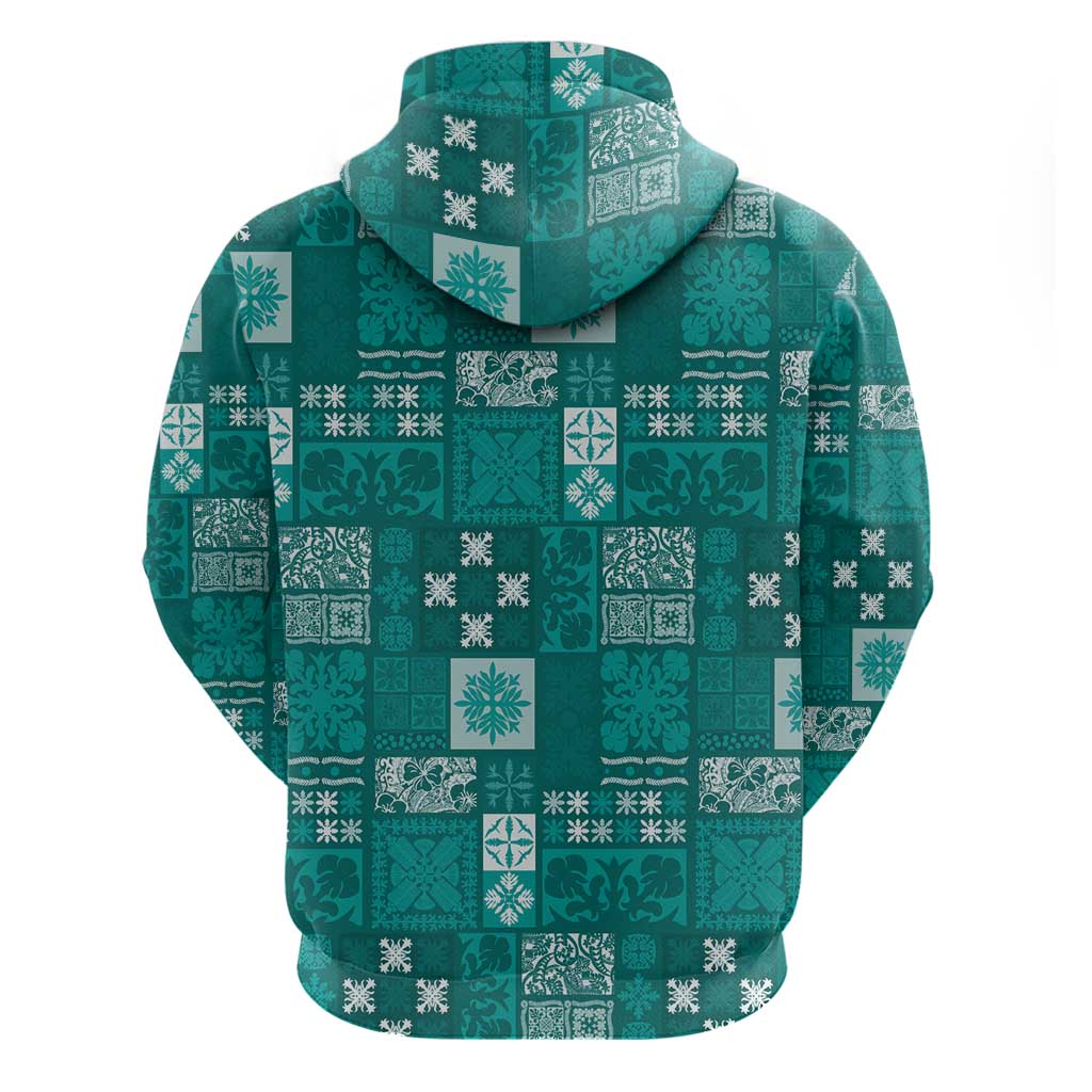 Vintage Hawaiian Quilting Patterns Hoodie Turquoise Style Tribal Fabric Patchwork - Polynesian Pride