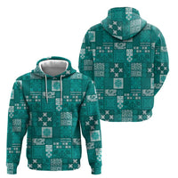 Vintage Hawaiian Quilting Patterns Hoodie Turquoise Style Tribal Fabric Patchwork - Polynesian Pride