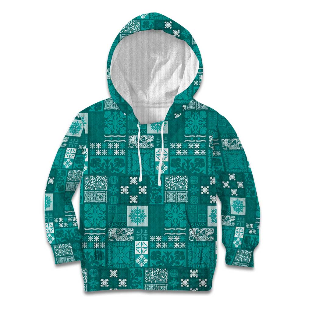 Vintage Hawaiian Quilting Patterns Kid Hoodie Turquoise Style Tribal Fabric Patchwork LT9 Hoodie Turquoise - Polynesian Pride