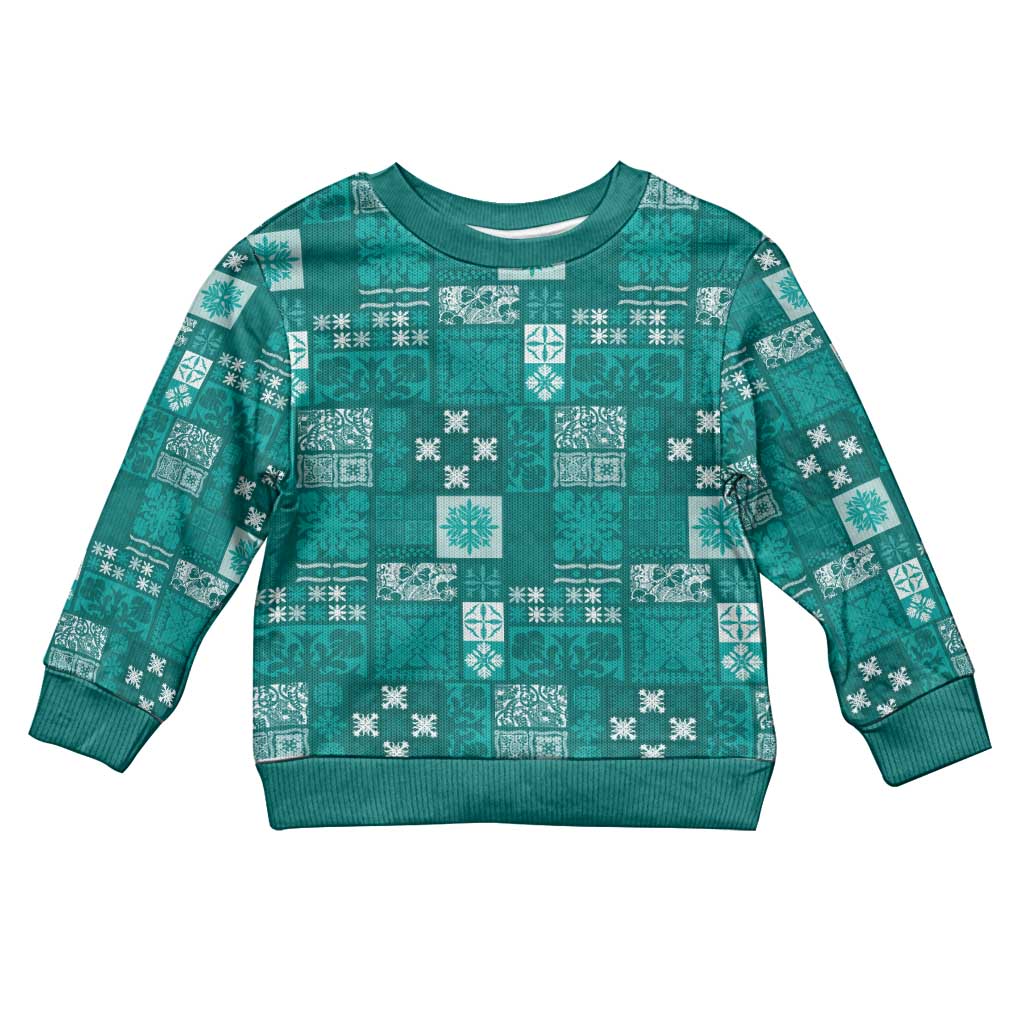 Vintage Hawaiian Quilting Patterns Kid Ugly Christmas Sweater Turquoise Style Tribal Fabric Patchwork - Polynesian Pride