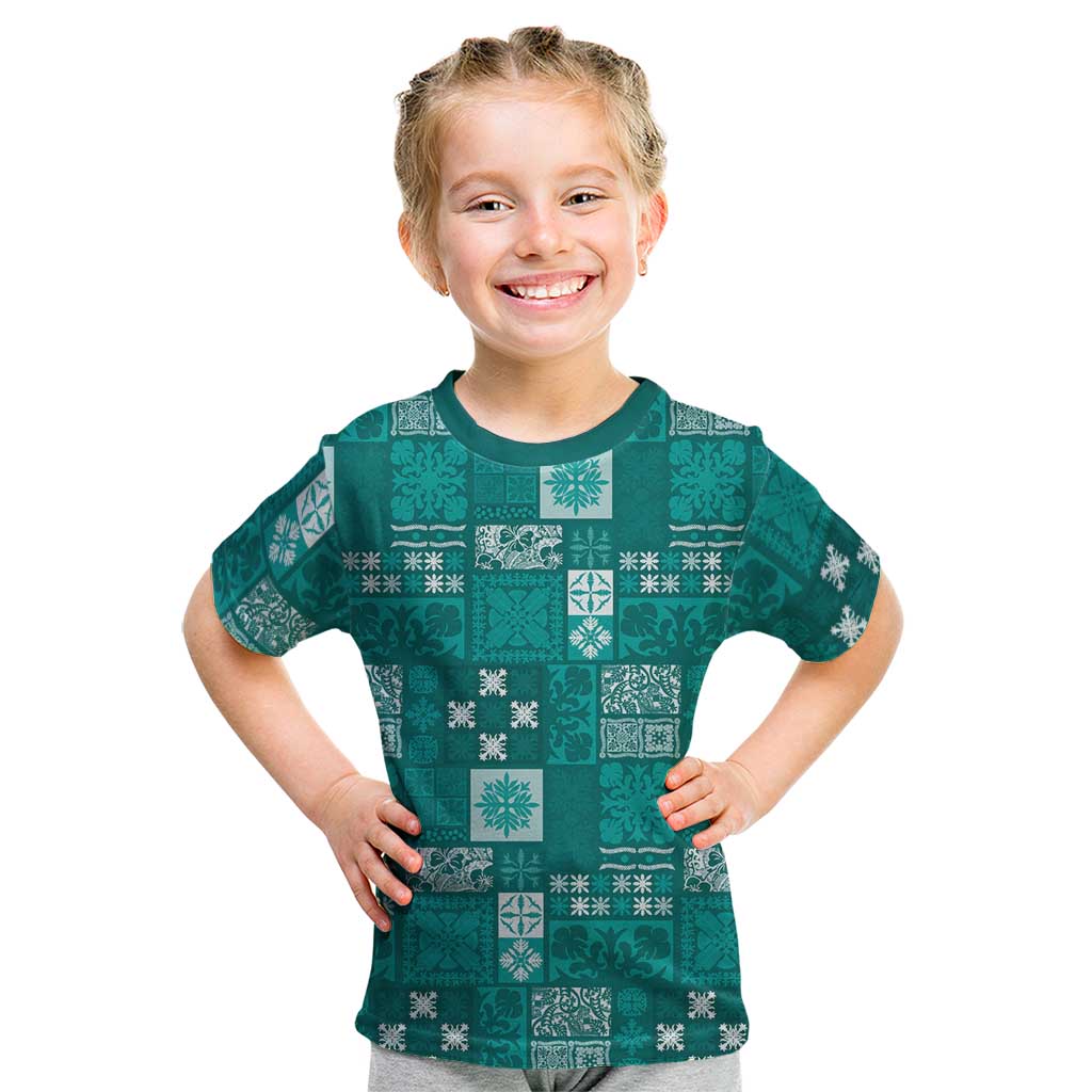 Vintage Hawaiian Quilting Patterns Kid T Shirt Turquoise Style Tribal Fabric Patchwork LT9 Turquoise - Polynesian Pride