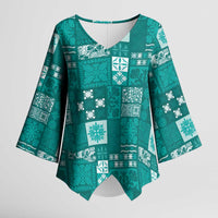 Vintage Hawaiian Quilting Patterns Kimono Sleeve Blouse Turquoise Style Tribal Fabric Patchwork - Polynesian Pride