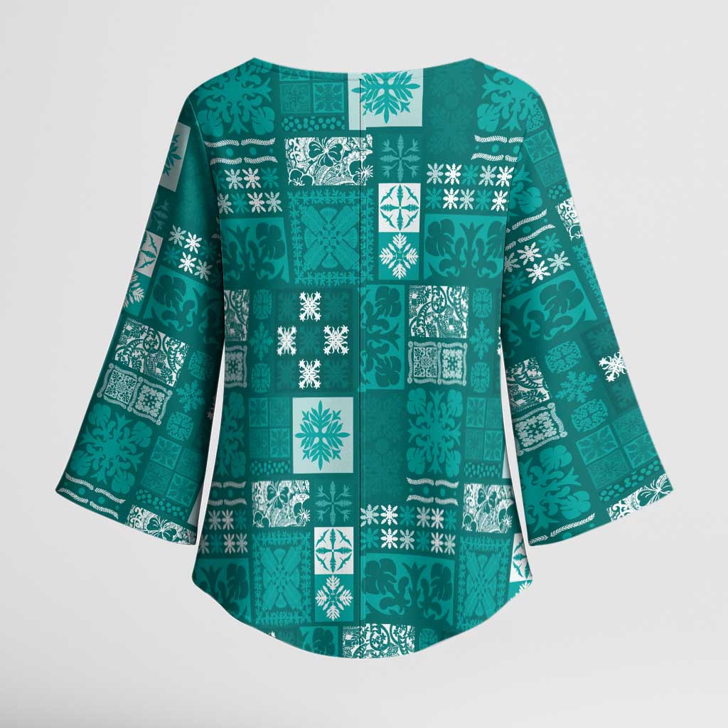 Vintage Hawaiian Quilting Patterns Kimono Sleeve Blouse Turquoise Style Tribal Fabric Patchwork - Polynesian Pride