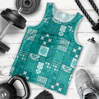 Vintage Hawaiian Quilting Patterns Men Tank Top Turquoise Style Tribal Fabric Patchwork - Polynesian Pride