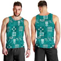 Vintage Hawaiian Quilting Patterns Men Tank Top Turquoise Style Tribal Fabric Patchwork - Polynesian Pride