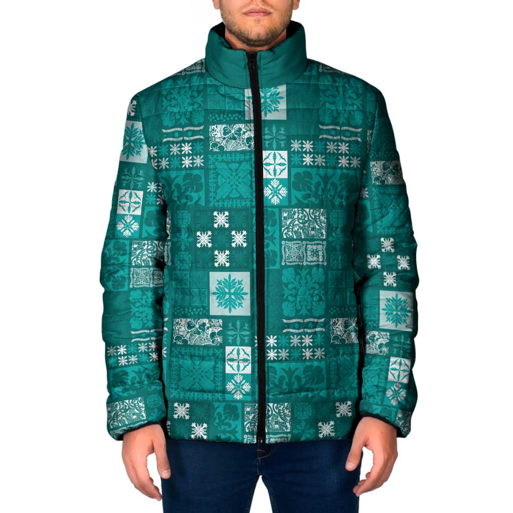 Vintage Hawaiian Quilting Patterns Padded Jacket Turquoise Style Tribal Fabric Patchwork LT9 Men Turquoise - Polynesian Pride